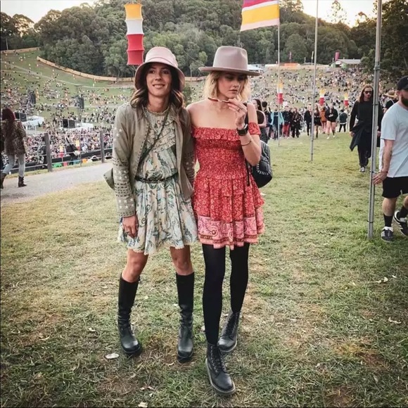 Off the Shoulder Boho Floral Gypsy Print Dress red - Picture 4 of 10